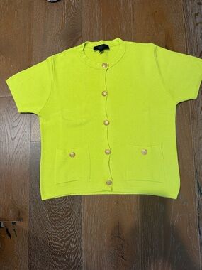 Zara Neon Lime Short Sleeve Button Cardigan